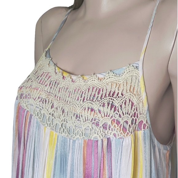 Lauren Conrad Rayon Maxi Dress Boho Tiered Prairie Peasant Pastel Embroidery - Picture 6 of 14